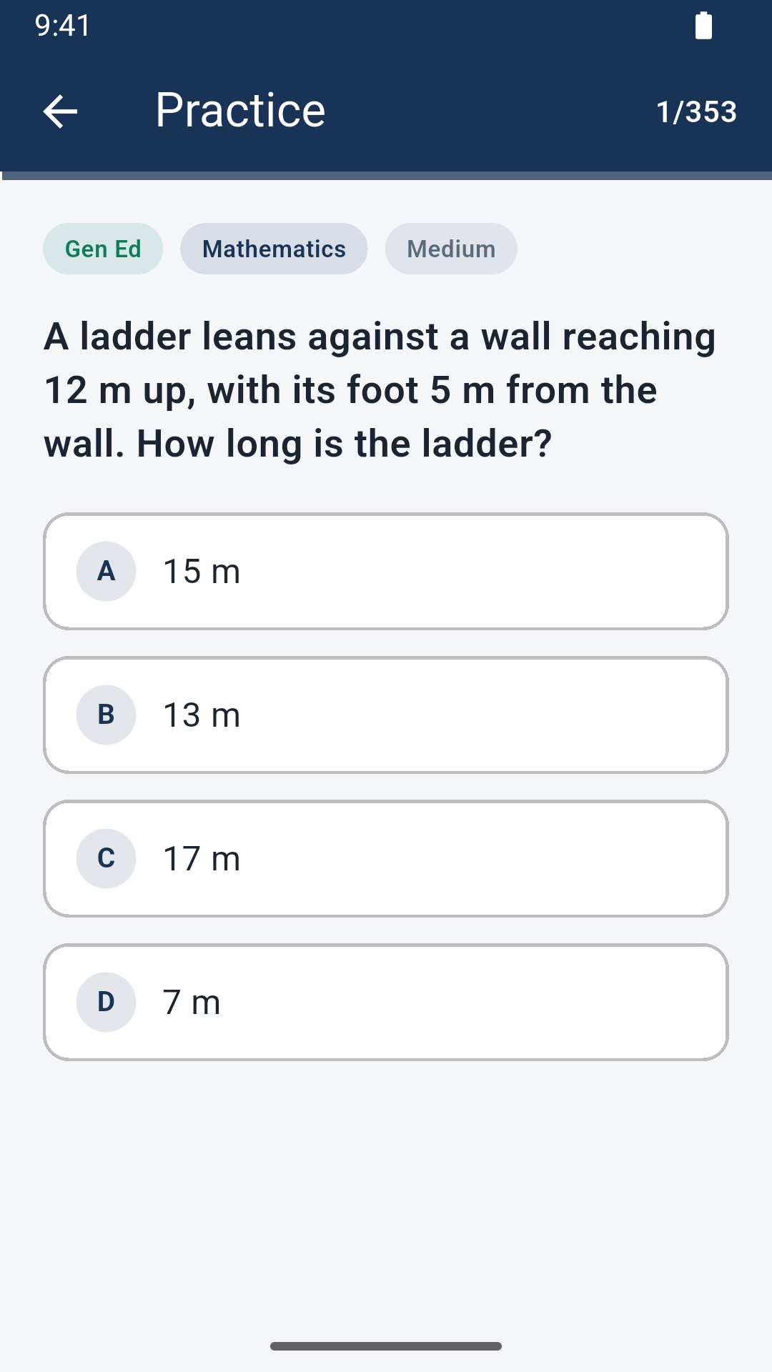 A Gen Ed mathematics practice question with four options